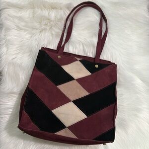 Emma Fox Suede Patchwork Argyle Tote